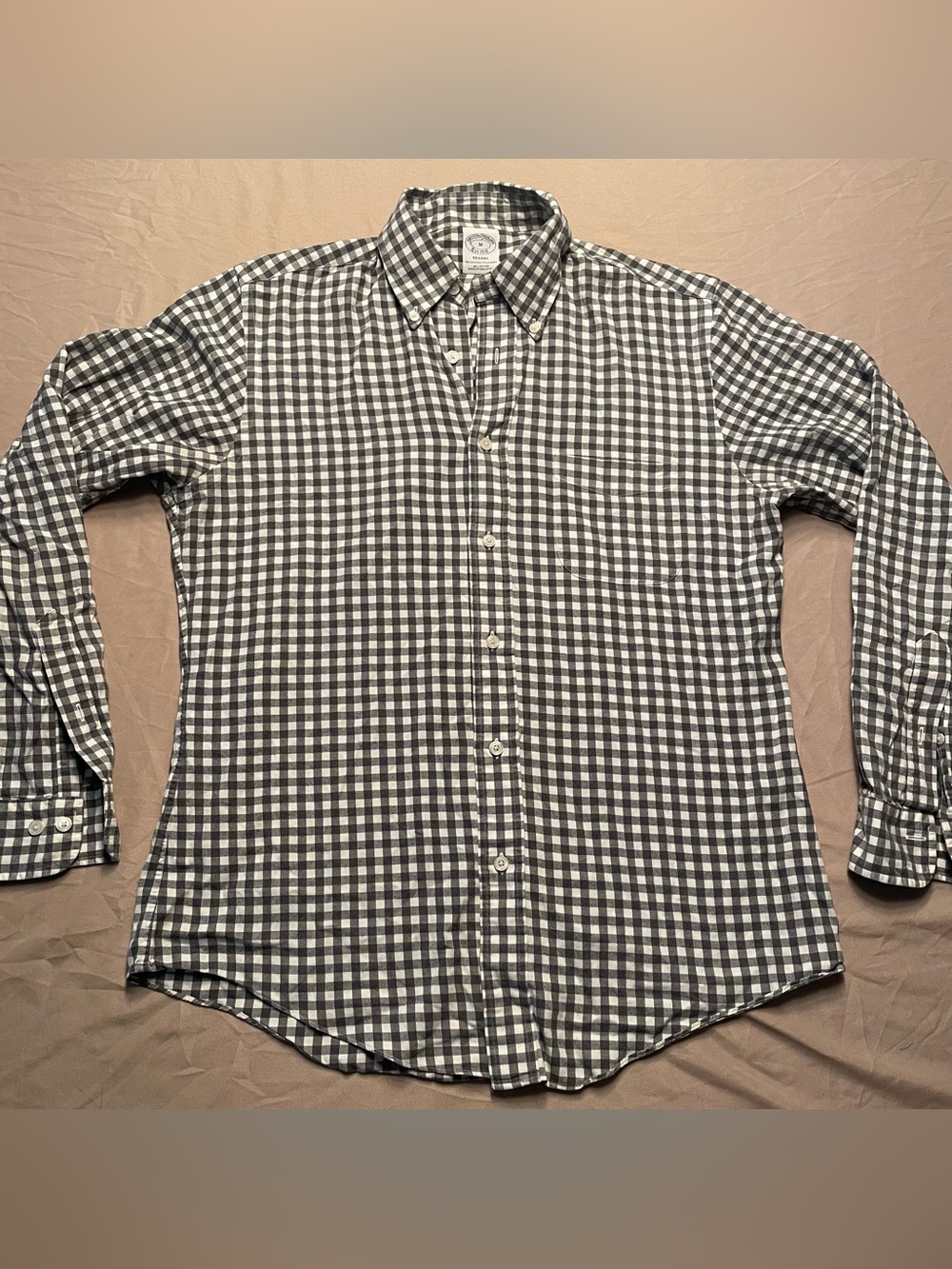 Brooks Brothers 1818 Regent Black and White Checkered Gingham Button-Down Shirt